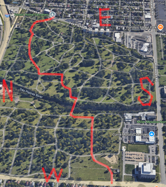 Route through the Cemetery